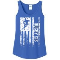 Rugby Sis Sister Distressed Vintage American Flag Gift Ladies Essential Tank