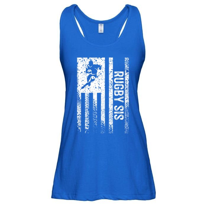 Rugby Sis Sister Distressed Vintage American Flag Gift Ladies Essential Flowy Tank