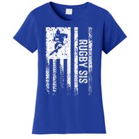 Rugby Sis Sister Distressed Vintage American Flag Gift Women's T-Shirt