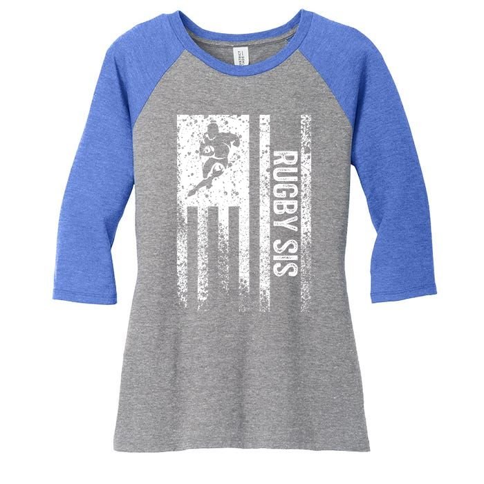 Rugby Sis Sister Distressed Vintage American Flag Gift Women's Tri-Blend 3/4-Sleeve Raglan Shirt