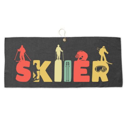 Retro Snow Skiing Ski Sports Gift Vintage Skiier Snow Skiing Meaningful Gift Large Microfiber Waffle Golf Towel