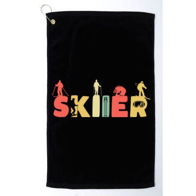 Retro Snow Skiing Ski Sports Gift Vintage Skiier Snow Skiing Meaningful Gift Platinum Collection Golf Towel