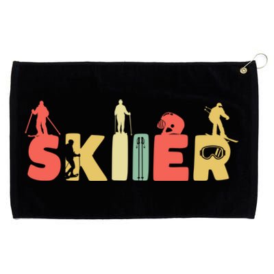 Retro Snow Skiing Ski Sports Gift Vintage Skiier Snow Skiing Meaningful Gift Grommeted Golf Towel