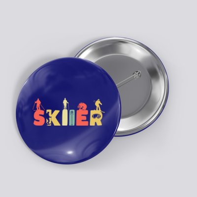 Retro Snow Skiing Ski Sports Gift Vintage Skiier Snow Skiing Meaningful Gift Button