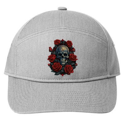 Rose Skeleton Skull Hand Red Flower Rose 7-Panel Snapback Hat