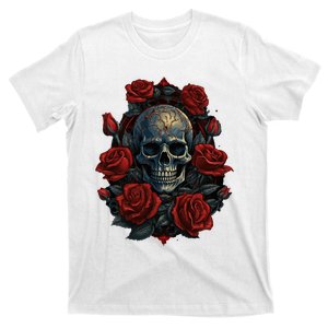 Rose Skeleton Skull Hand Red Flower Rose T-Shirt