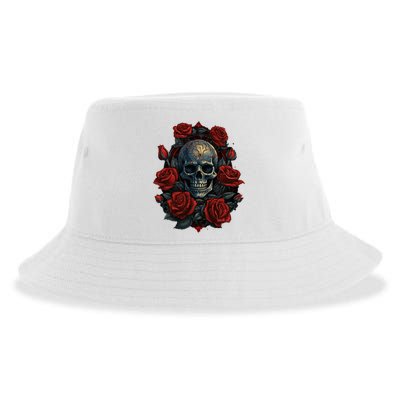 Rose Skeleton Skull Hand Red Flower Rose Sustainable Bucket Hat