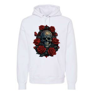 Rose Skeleton Skull Hand Red Flower Rose Premium Hoodie