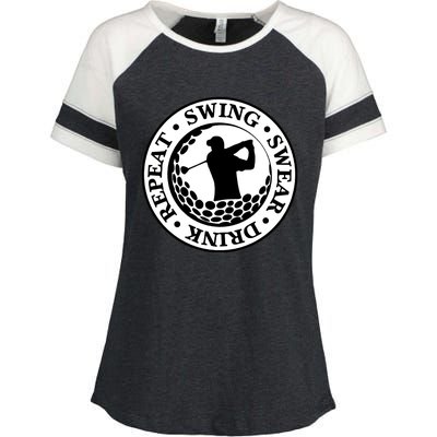 Repeat Swing Swear Drink Funny Golf Enza Ladies Jersey Colorblock Tee