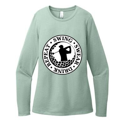 Repeat Swing Swear Drink Funny Golf Womens CVC Long Sleeve Shirt