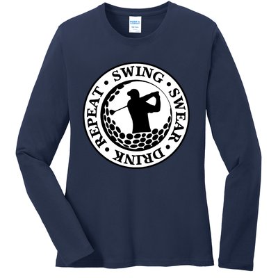 Repeat Swing Swear Drink Funny Golf Ladies Long Sleeve Shirt