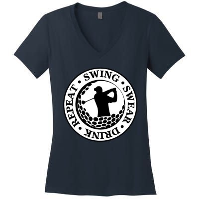 Repeat Swing Swear Drink Funny Golf Women's V-Neck T-Shirt