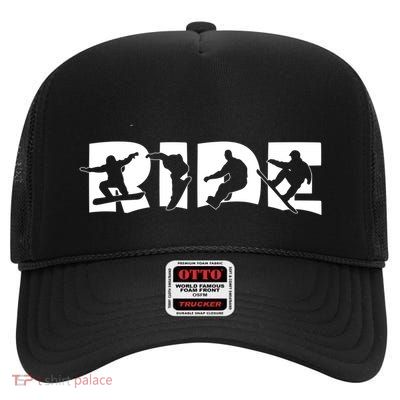 Ride Snowboard Snowboarder Gift Christmas Snowboarding Gift High Crown Mesh Back Trucker Hat