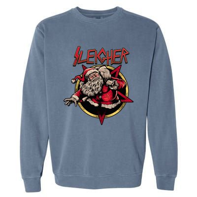 Rock Sleigher Santa Claus Heavy Metal Christmas Garment-Dyed Sweatshirt