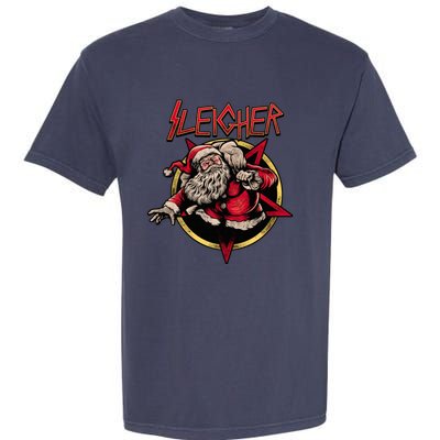 Rock Sleigher Santa Claus Heavy Metal Christmas Garment-Dyed Heavyweight T-Shirt