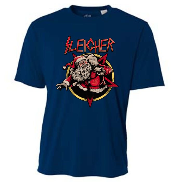 Rock Sleigher Santa Claus Heavy Metal Christmas Cooling Performance Crew T-Shirt