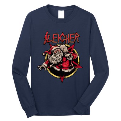 Rock Sleigher Santa Claus Heavy Metal Christmas Long Sleeve Shirt