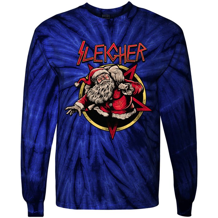 Rock Sleigher Santa Claus Heavy Metal Christmas Tie-Dye Long Sleeve Shirt