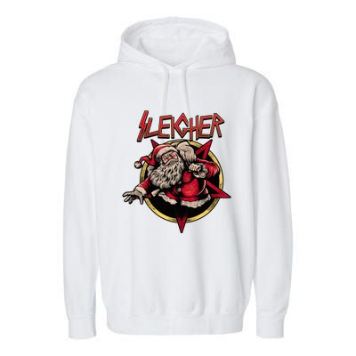 Rock Sleigher Santa Claus Heavy Metal Christmas Garment-Dyed Fleece Hoodie