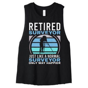 Retired Surveyor Surveying Grandpa Tripod Land Surveyor Women's Racerback Cropped Tank