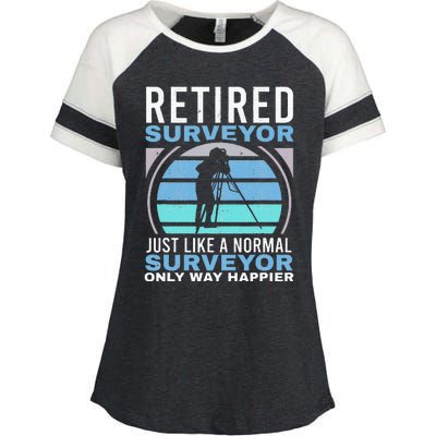 Retired Surveyor Surveying Grandpa Tripod Land Surveyor Enza Ladies Jersey Colorblock Tee