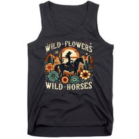 Retro Southern Sunset Cowgirl Wild Flowers Wild Horses Tank Top