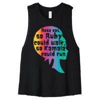 Rosa Sat So Ruby Could Walk So Kamala Could Run Black Women's Racerback Cropped Tank