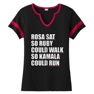 Rosa Sat So Ruby Could Walk So Kamala Could Run Harris Meme Ladies Halftime Notch Neck Tee