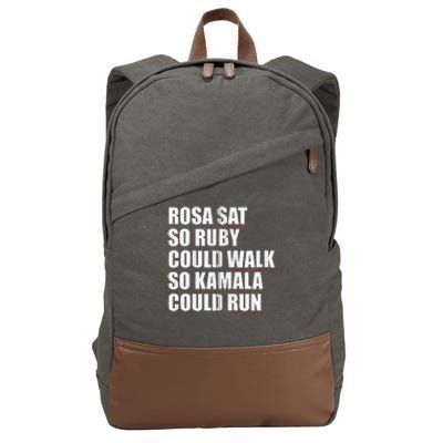 Rosa Sat So Ruby Could Walk So Kamala Could Run Harris Meme Cotton Canvas Backpack