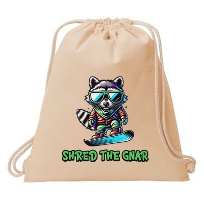 Raccoon Snowboarding Shred The Gnar Winter And Sports Drawstring Bag