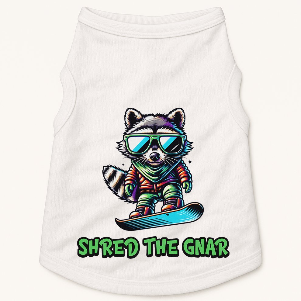 Raccoon Snowboarding Shred The Gnar Winter And Sports Doggie Tank