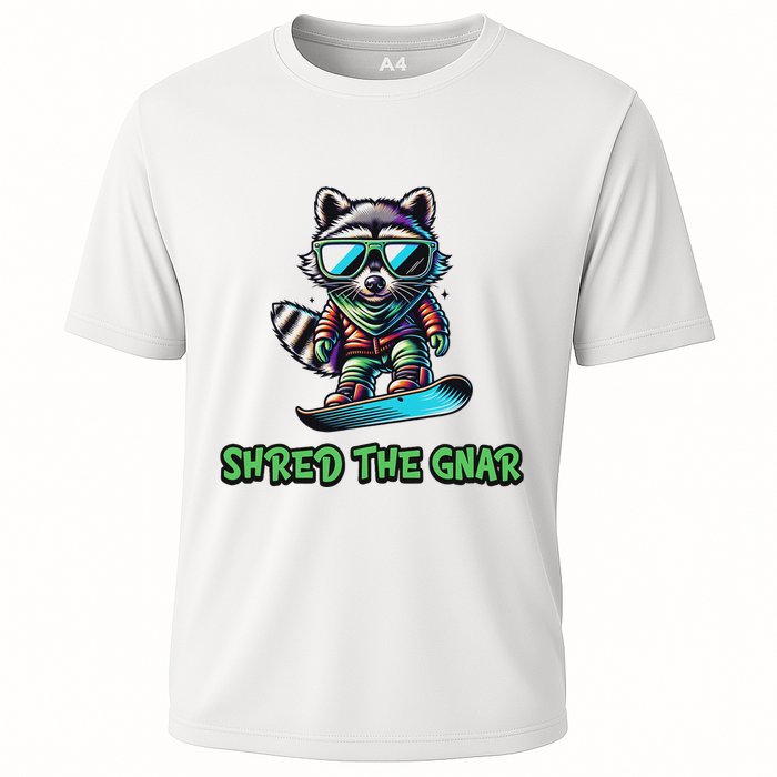 Raccoon Snowboarding Shred The Gnar Winter And Sports Cooling Performance Crew T-Shirt