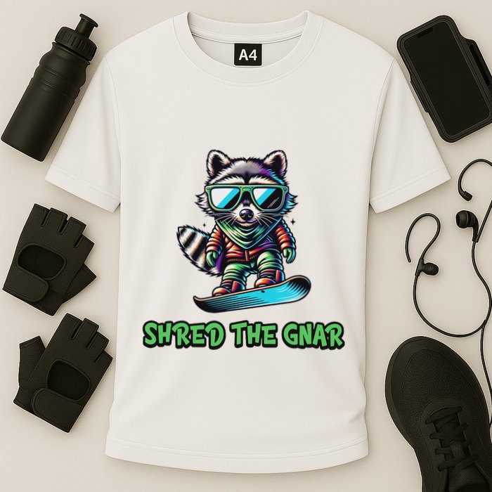 Raccoon Snowboarding Shred The Gnar Winter And Sports Cooling Performance Crew T-Shirt