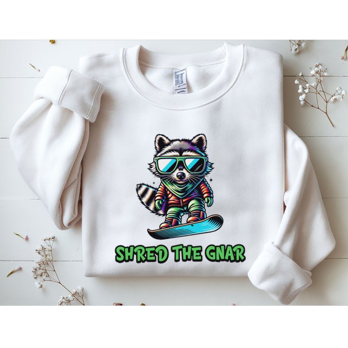 Raccoon Snowboarding Shred The Gnar Winter And Sports Sweatshirt