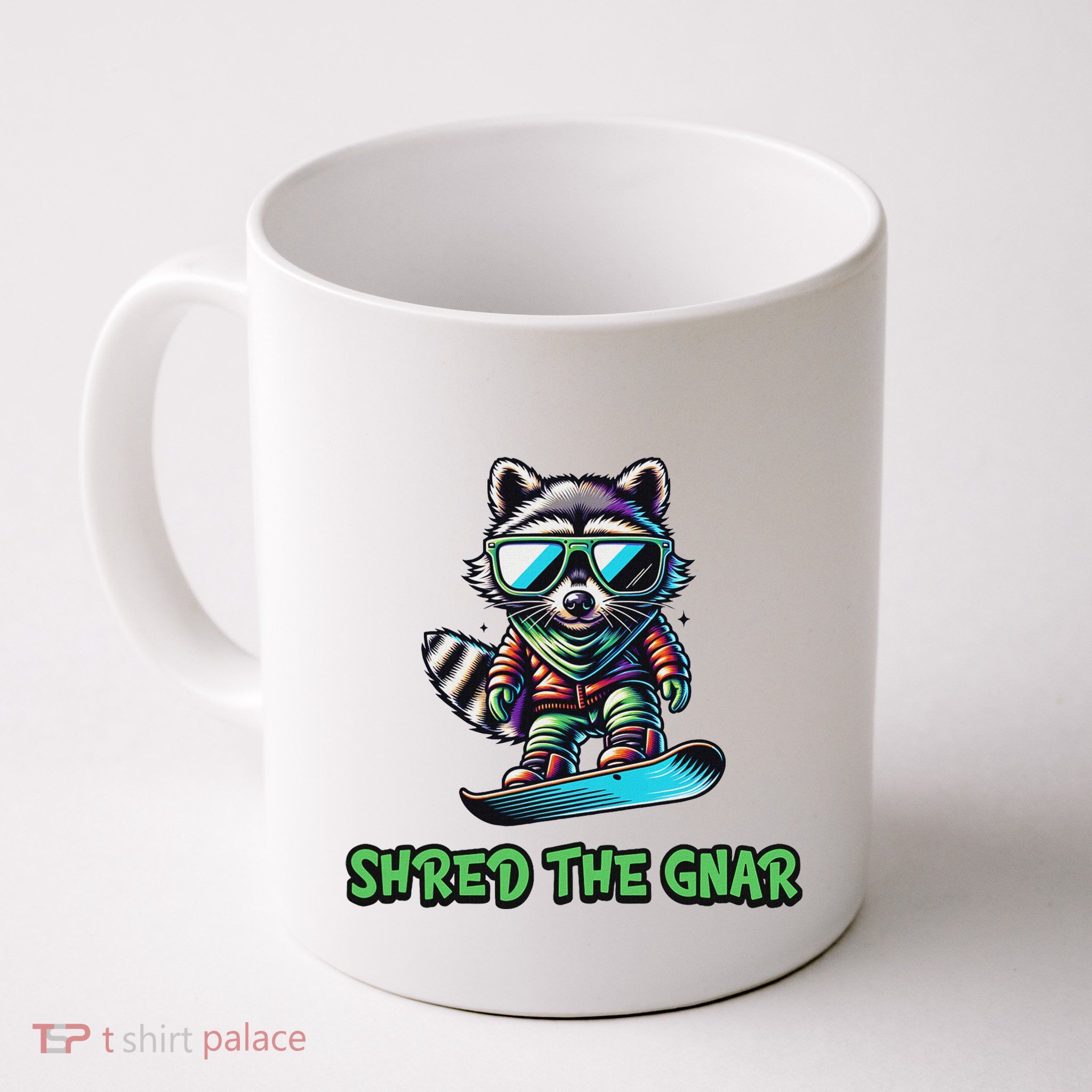 Raccoon Snowboarding Shred The Gnar Winter And Sports Mug