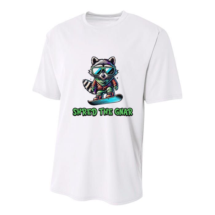 Raccoon Snowboarding Shred The Gnar Winter And Sports Youth Performance Sprint T-Shirt