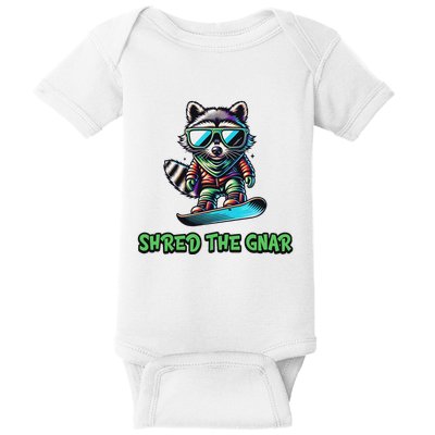 Raccoon Snowboarding Shred The Gnar Winter And Sports Baby Bodysuit