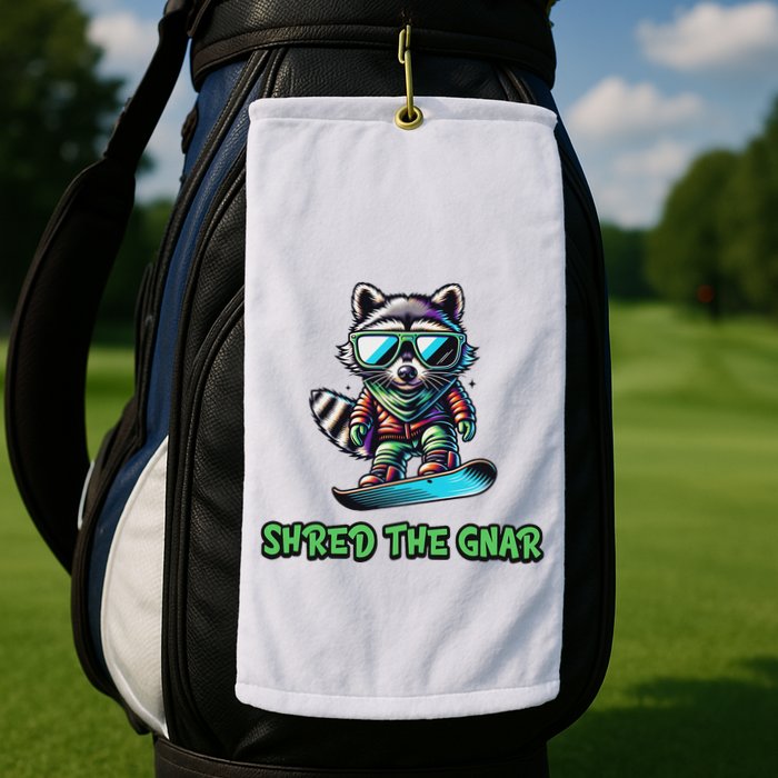 Raccoon Snowboarding Shred The Gnar Winter And Sports Golf Towel