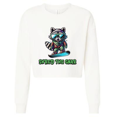 Raccoon Snowboarding Shred The Gnar Winter And Sports Cropped Pullover Crew
