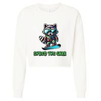 Raccoon Snowboarding Shred The Gnar Winter And Sports Cropped Pullover Crew