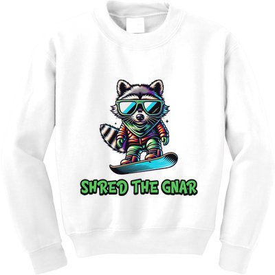 Raccoon Snowboarding Shred The Gnar Winter And Sports Kids Sweatshirt