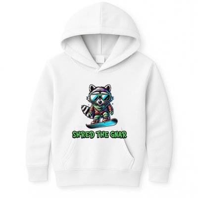 Raccoon Snowboarding Shred The Gnar Winter And Sports Kids Hoodie