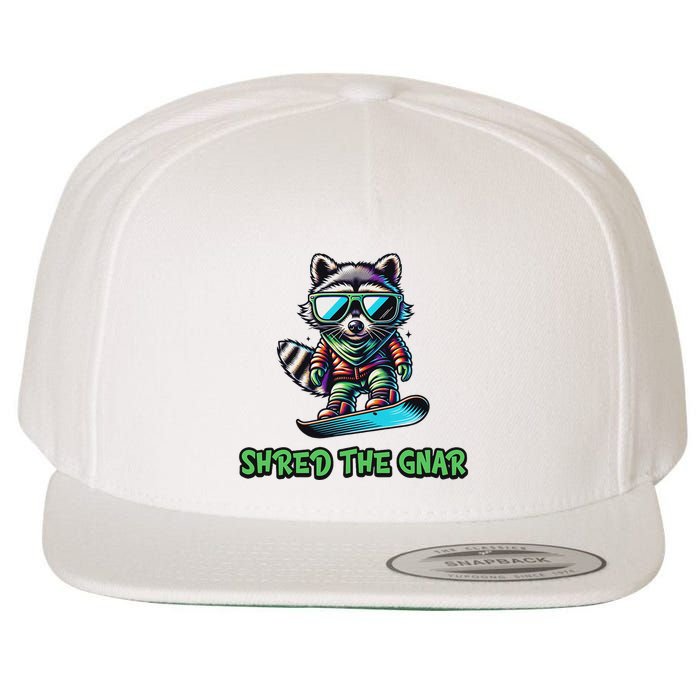 Raccoon Snowboarding Shred The Gnar Winter And Sports Wool Snapback Cap