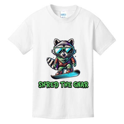 Raccoon Snowboarding Shred The Gnar Winter And Sports Kids T-Shirt