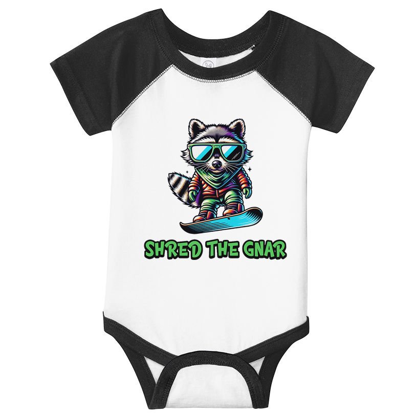 Raccoon Snowboarding Shred The Gnar Winter And Sports Infant Baby Jersey Bodysuit