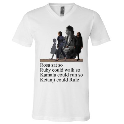 Rosa Sat So Ruby Could Walk So Kamala Could Run So Ketanji Could Rule V-Neck T-Shirt
