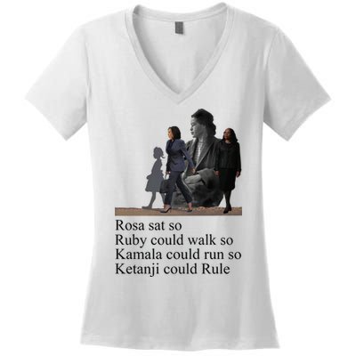 Rosa Sat So Ruby Could Walk So Kamala Could Run So Ketanji Could Rule Women's V-Neck T-Shirt