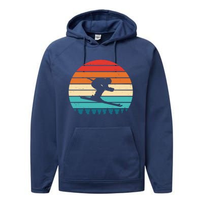 Retro Ski Sunset Vintage Sport Performance Fleece Hoodie