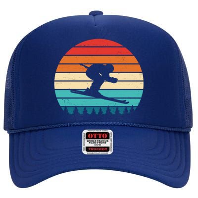 Retro Ski Sunset Vintage Sport High Crown Mesh Back Trucker Hat