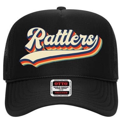 Rattlers School Sports Name Vintage Retro Gift High Crown Mesh Back Trucker Hat